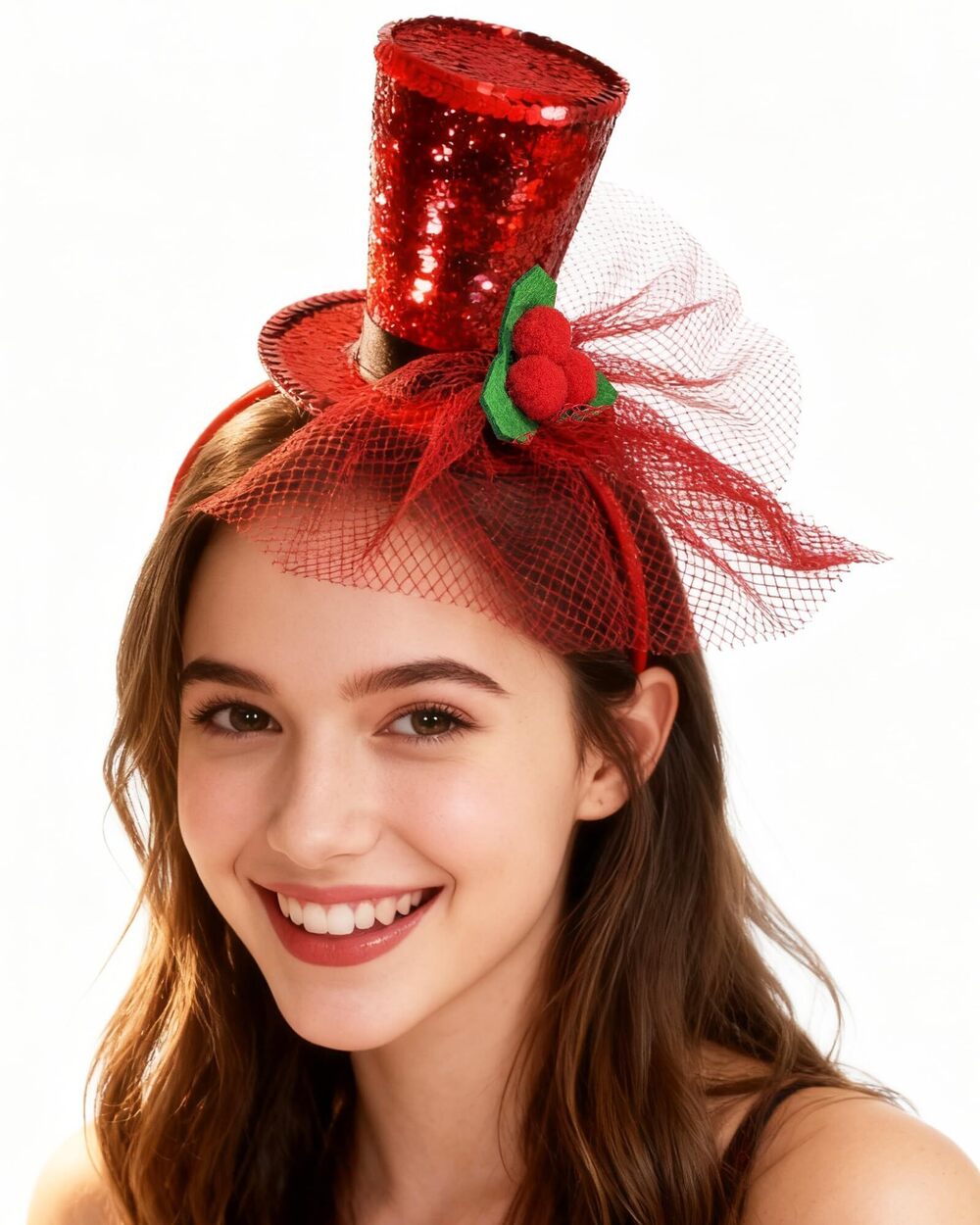 7563 Red Mini Top Hat Headband for Halloween Christmas Party Accessories